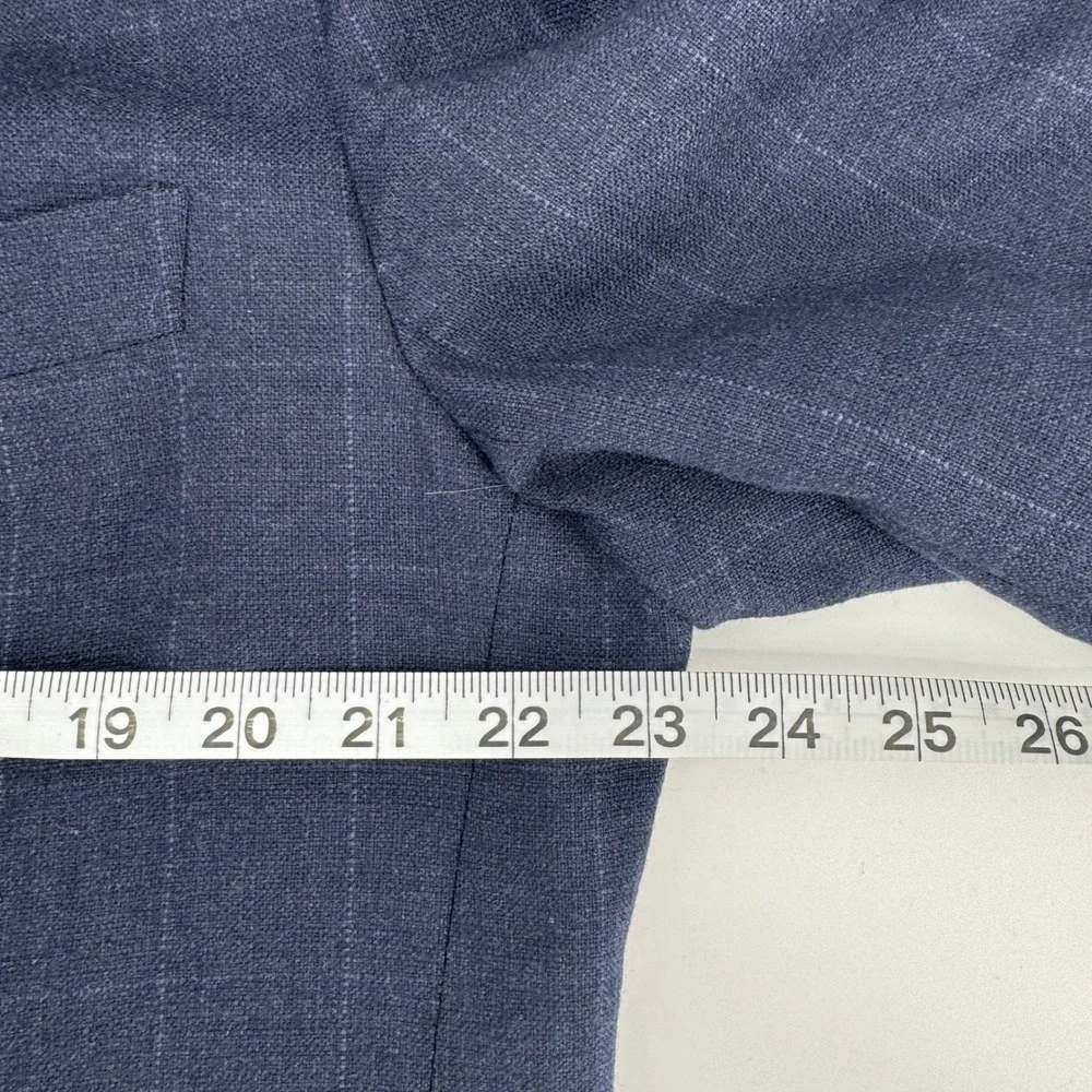 Hickey Freeman Boardroom Collection‎ Wool Cashmere Windowpane Blazer 42 Reg Navy